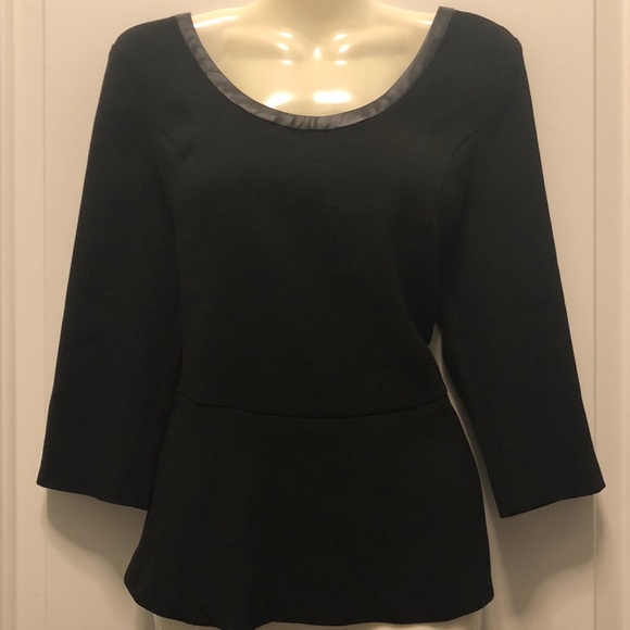 Express Tops - Express Black Peplum Leather Trim 3/4 Sleeves XS